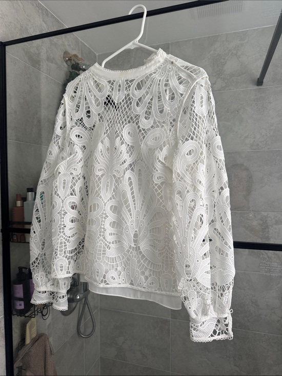 White House Black Market Tops - White House Black Market White Lace Crochet Peasant Blouse